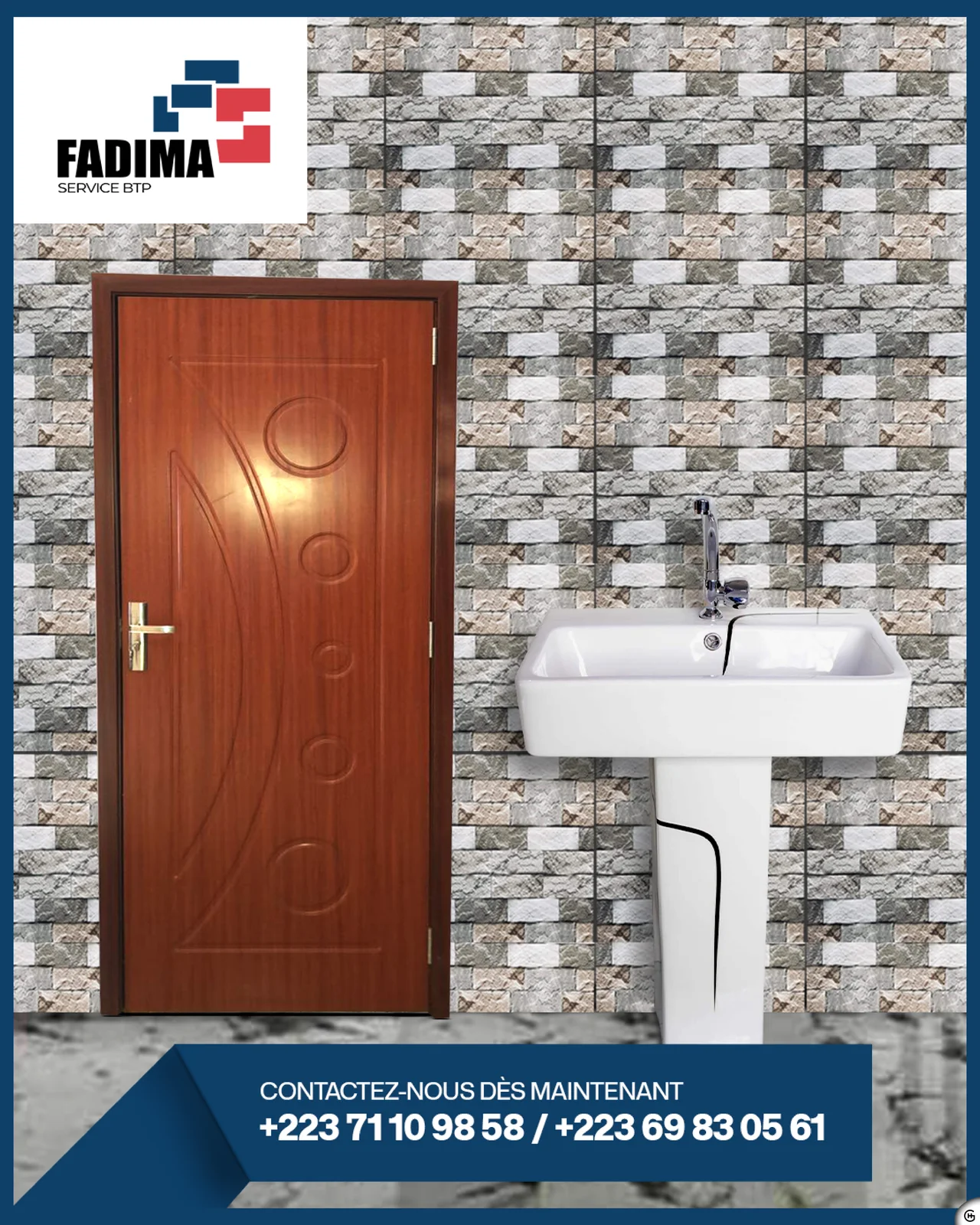 Fadima Service BTP - Visuel réseaux sociaux pour porte, lavabo et revêtement mural
